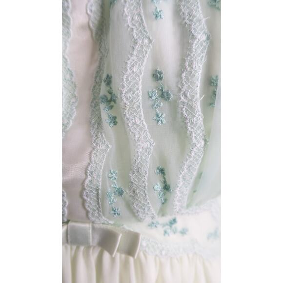 VINTAGE 60's Mint Green Pistachio Chiffon & Cotton Lace Night Dress S/M - Picture 7 of 8